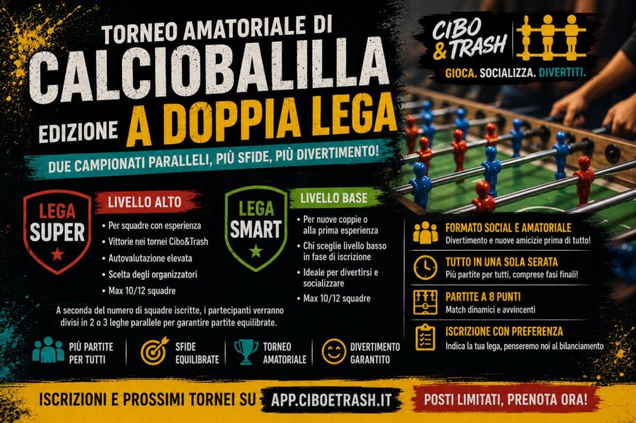 Tornei di calciobalilla a torino edizione doppia lega