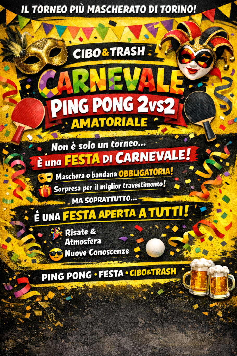 Carnevale Ping Pong 2vs2 a Torino – Torneo amatoriale in maschera Cibo&Trash